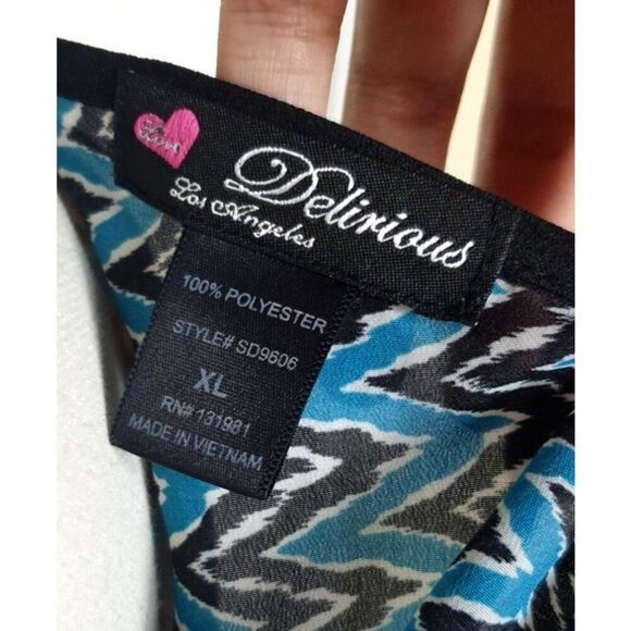 Delirious LA Womens Dress XL Casual Blue/Black Zigzag Pattern Keyhole Retro Glam - Picture 5 of 5